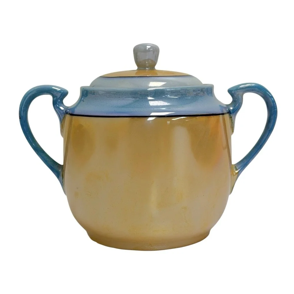 Vintage 1950s‎ Handmade In Japan Lusterware Sugar Bowl & Creamer Bird Floral